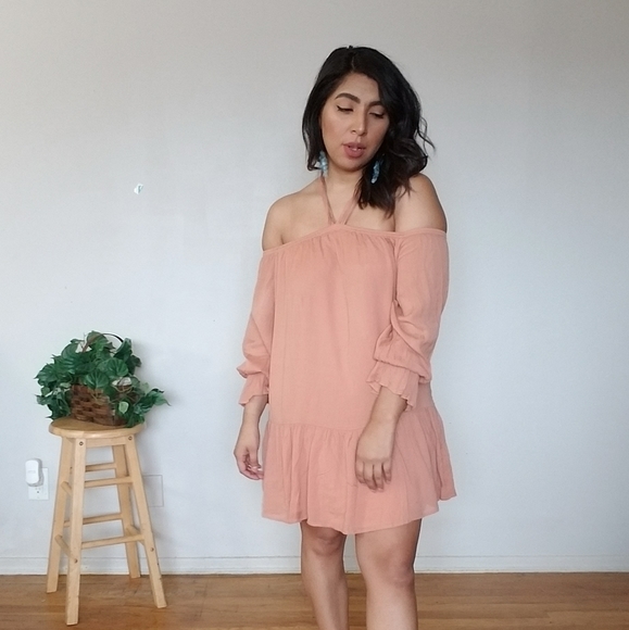 JUST PEACHY BLUSH HALTER TUNIC DRESS - Picture 3 of 7